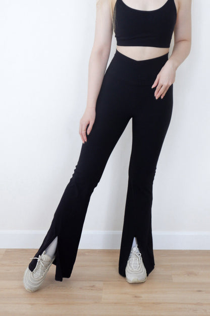 Mind Body Flow Slit Flared Leggings (Sleek Black)