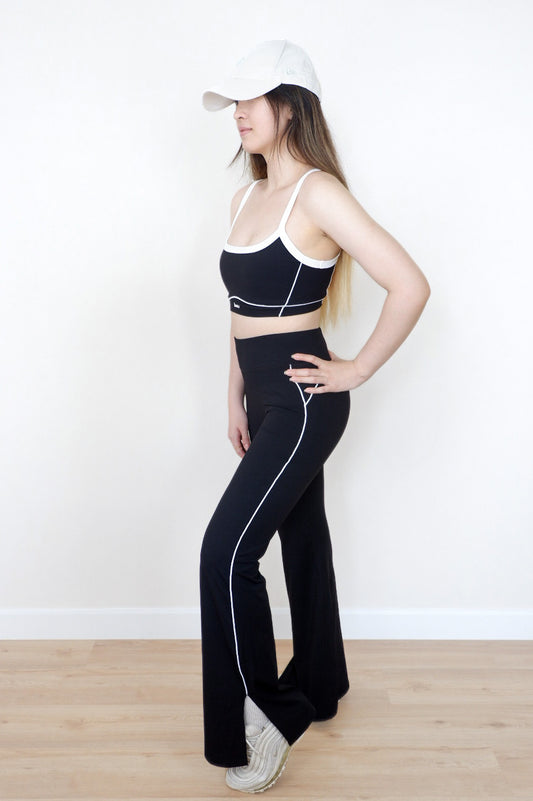 Duality Contrast Flared Leggings Set (Salt & Pepper)