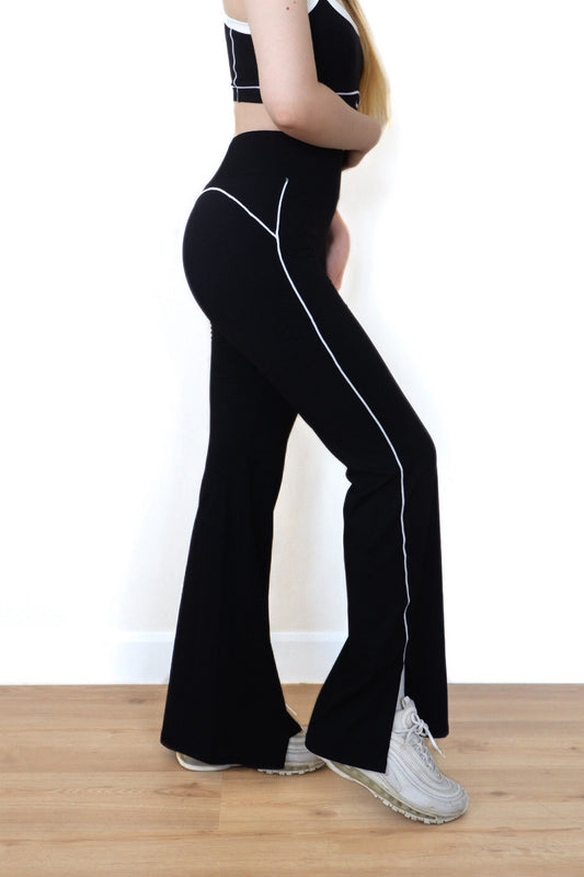 Duality Contrast Flared Leggings (Salt & Pepper)