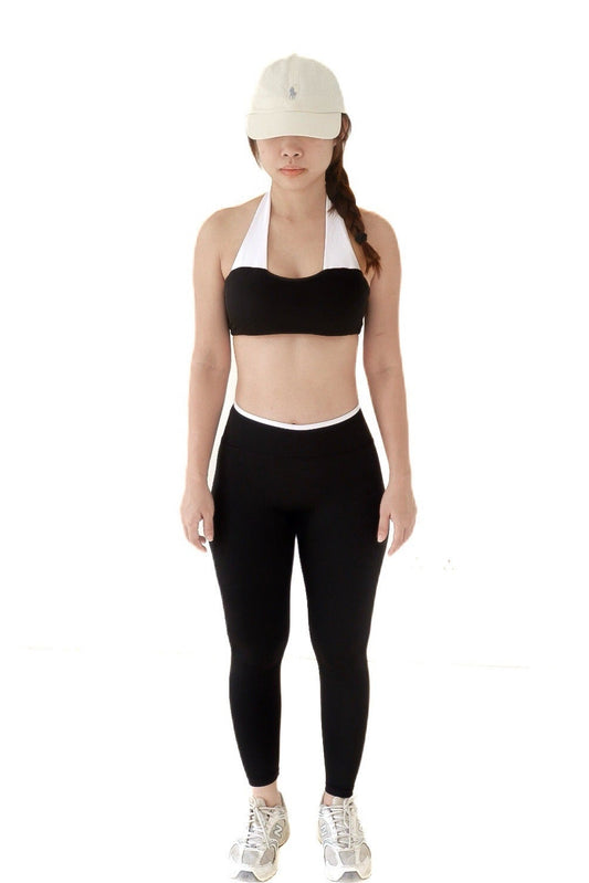 Mono Sculpt Halter Leggings Set (Salt & Pepper)